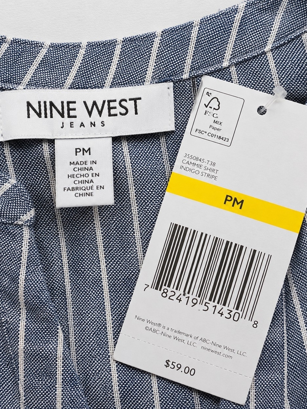 Nine West Blue and White Striped Button-Down Shirt MP NWT - Picture 8 of 9